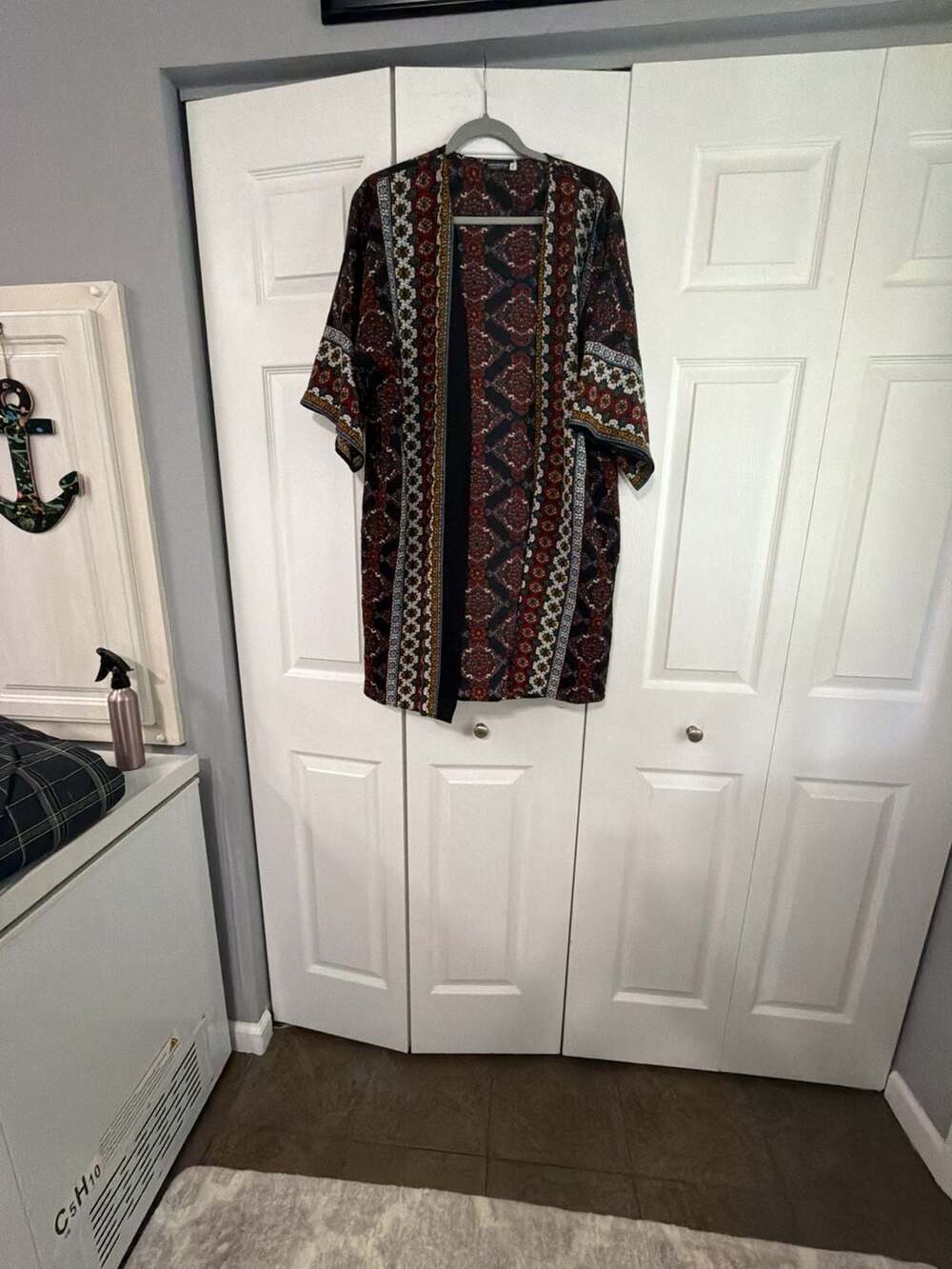 Earthbound Trading Co. Women's Boho Print Open Front Kimono Cardigan Size L
